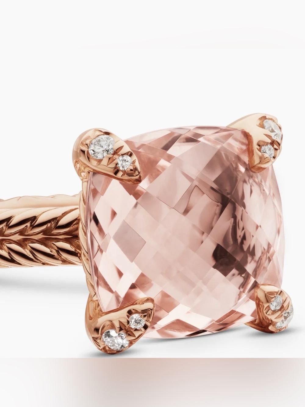 David Yurman CHATELAINE RING 11mm 18K RoseGold Morganite w/ Diamonds LIKE NEW!